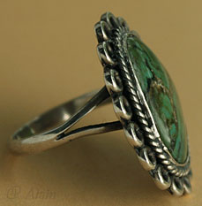 South Western native american style Mexican ring, green turquoise and sterling silver