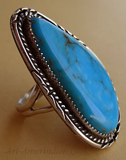 Navajo indian sterling silver and turquoise kingman mine long ring
