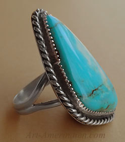 Navajo indian native american sterling silver and kingman turquoise ring