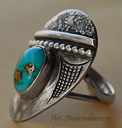 Navajo indian native american modernist ring, turquoise and sterling silver, hallmarked Jimmie Patterson