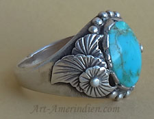 Navajo indian native american mens ring size 8 3/4, sterling silver and turquoise