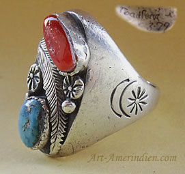 Indian Native American Navajo Toadlena made this sterling silver mens ring