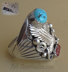 Navajo Indian Native American Robert Becenti made this tribal men's ring out of sterling silver