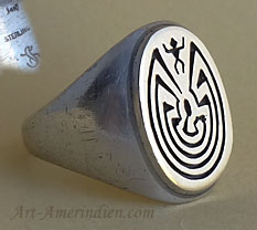 Indian Native American Navajo Man in the Maze 14 k gold overlay mens ring made by Calvin Peterson
