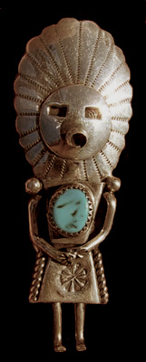 Broche amérindienne Navajo, bijou ethnique en argent et turquoise