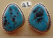 Boucles d'oreilles amérindiennes Navajo avec turquoise, bijou ethnique indien signé