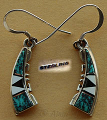 Boucles-d'oreilles Navajo, bijou amérindien en argent incrusté d'une mosaïque de pierres semi précieuses