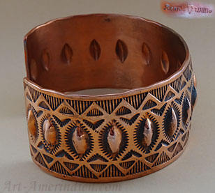 Navajo ethnic tribal copper cuff bracelet signed Ronnie Willie