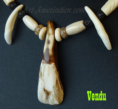 Indian ethnic / tribal choker necklace with buffalo beads and tooth, coyote teeth