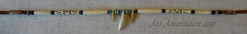 choker de style ethnique tribal indien, perles en os, turquoises, griffes et dent