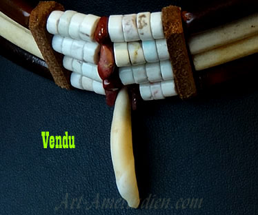 Indian ethnic tribal choker necklace, 4 rows of long bone beads, long horn beads, howlite beads, coyote tooth