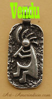 Pendentif amérindien ethnique Navajo, bijou moulé en argent représentant le symbole indien du kokopelli dancer