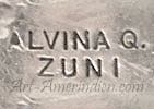 Alvina Q. Quam Zuni Indian native american hallmark on indian jewelry
