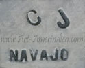 CJ Navajo mark on Indian jewelry for Charlie John Navajo silversmith