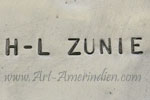 H-L ZUNIE mark on Indian native American jewelry for Helen & Lincoln Zunie, Zuni