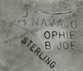 Ophie B Joe and picto Eagle mark on jewelry is Ophelia Barber and Bruce Joe Navajo Indian Native American hallmark