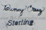 Tawney Cruz hand script hallmark on Navajo jewelry