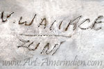 V Wallace script hallmark on petit point turquoise jewelry for Vernon & Judy Zuni