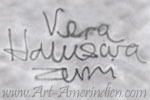 Vera Halusewa Zuni script hallmark or artist signature on Indian Native American jewelry