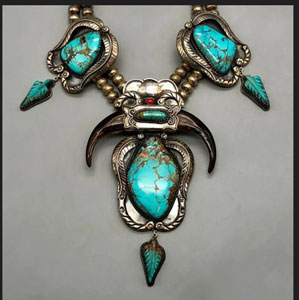 Tri Stone & Bird Claw Necklace from Casa Kakiki, Tigua Reservation, Texas