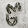 MG conjoined letters on Navajo chips inlay jewelry