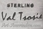 Val Tsosie script signature on Navajo jewelry